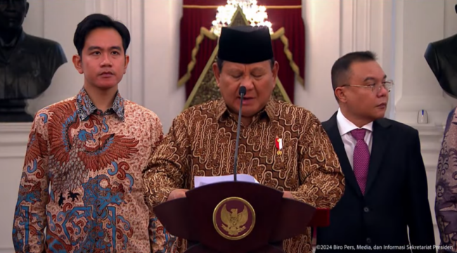 Presiden Prabowo Subianto saat berpidato/ Dok BPMI Setpres