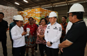 Pj Gubernur Papua, Agus Fatoni saat meninjau gudang beras Bulog 