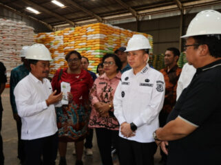 Pj Gubernur Papua, Agus Fatoni saat meninjau gudang beras Bulog 