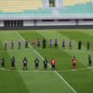 Skuad Persipura usai menjalani official training di Stadion BJ Habibie, Pare-Pare