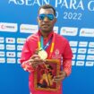 Atlet Renang andalan NPCI Papua, Marinus Melianus Jowei saat meraih medali emas ASEAN Para Games tahun 2022 di Solo