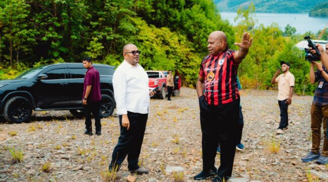 Gubernur Papua, Matius D. Fakhiri didampingi Kepala Dinas PU Provinsi Papua, Robert Awi, ketika meninjau Pelabuhan Depapre / Istimewa