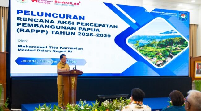 Mendagri Muhammad Tito Karnavian pada acara Peluncuran RAPPP Tahun 2025–2029 di Kantor Kementerian Perencanaan Pembangunan Nasional (PPN)/Badan Perencanaan Pembangunan Nasional (Bappenas), Jakarta, Selasa (16/12/2025) / Istimewa