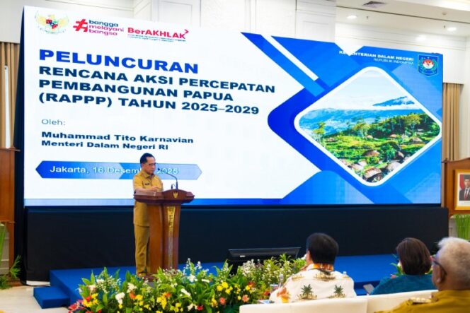 
					Mendagri Muhammad Tito Karnavian pada acara Peluncuran RAPPP Tahun 2025–2029 di Kantor Kementerian Perencanaan Pembangunan Nasional (PPN)/Badan Perencanaan Pembangunan Nasional (Bappenas), Jakarta, Selasa (16/12/2025) / Istimewa
