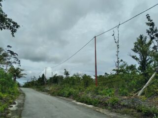 Tampak tiang listrik baru yang terpasang di Jalur Tengah, Kampung Bakribo, Distrik Oridek, Biak Numfor, Selasa (24/2).