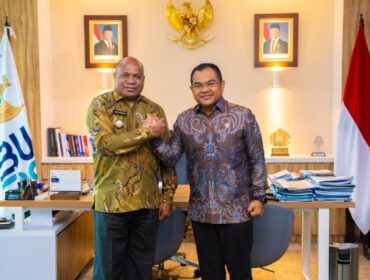 Gubernur Papua, Matius D. Fakhiri usai bertemu dengan dengan Wakil Kepala II Badan Pengaturan BUMN, Tedi Bharata, di Jakarta / Istimewa