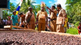 Gubernur Papua, Matius D. Fakhiri saat mengunjungi petani kakao di Kampung Konti, Menawi, Kepulauan Yapen / Istimewa